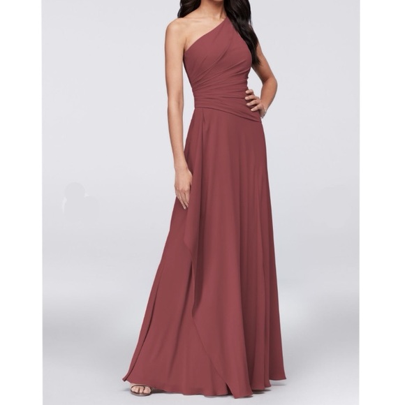 David's Bridal Dresses & Skirts - David’s Bridal Chianti Purple One Shoulder Georgette Cascade Bridesmaid Dress